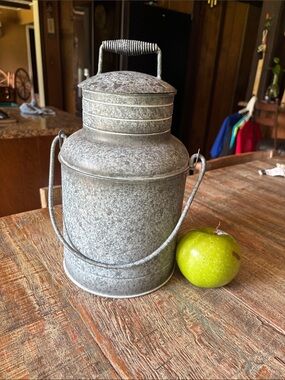 Galvanized Metal Milk Canister - Rustic Gray Home Accent